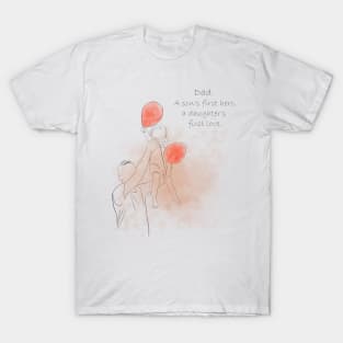 Daddy and his child line drawing and watercolor T-Shirt